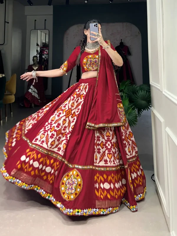 white and Maroon color lehenga choli with mirror work