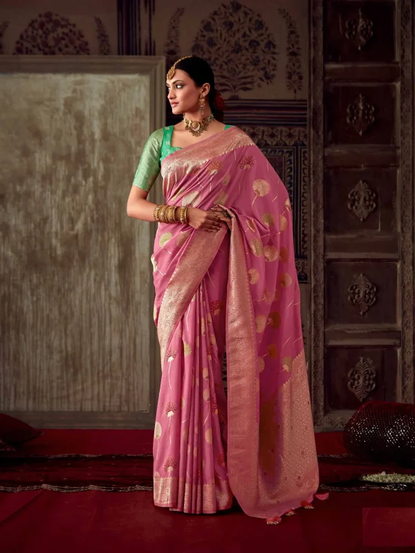 Pink color designer party wear saree.