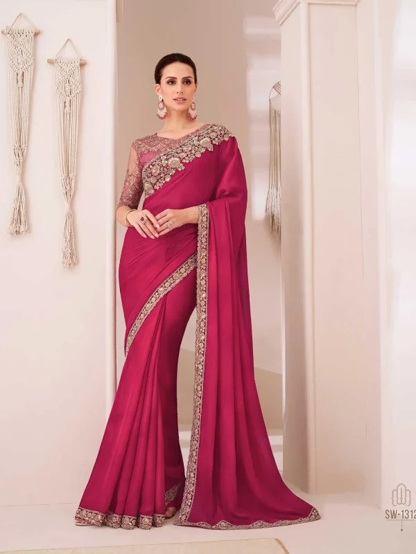 Red color embodied party wear saree