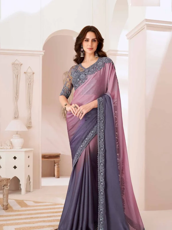 Purple color embroidered party & Function wear saree