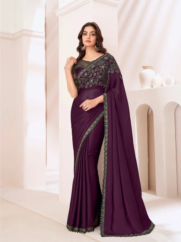 dark Purple color embroidered party wear saree