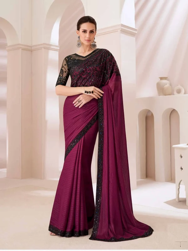 Mulberry Marron color party wear saree