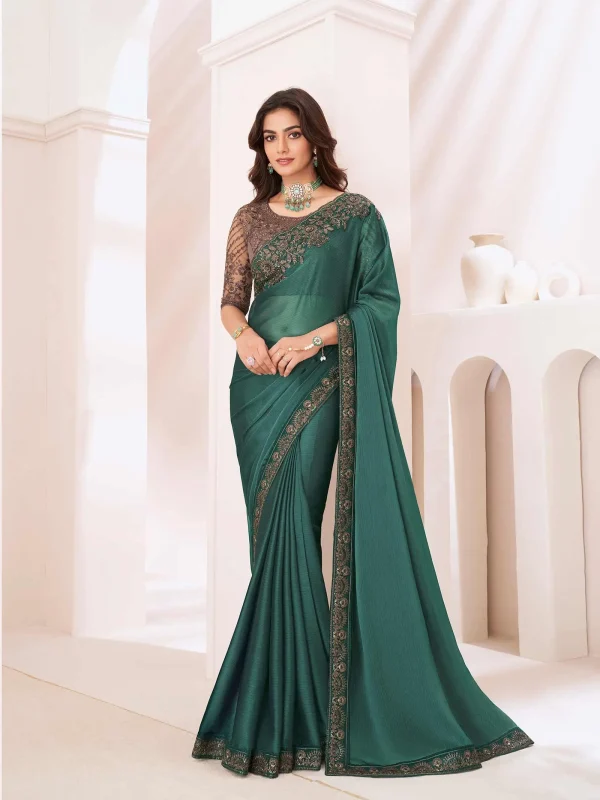 Green color party wear designer saree