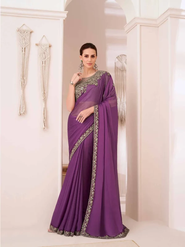 Purple color party wear saree