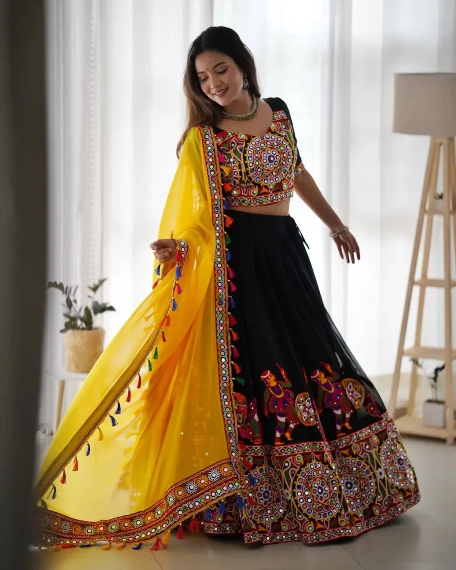 Rich Black Navratri lehenga choli With Embroidery & Real Mirror Work