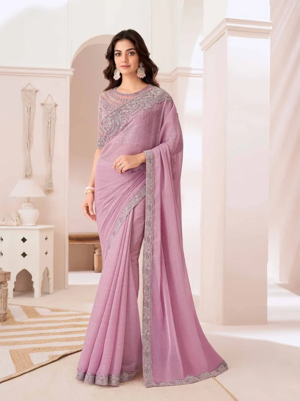 pink color party wear designer saree