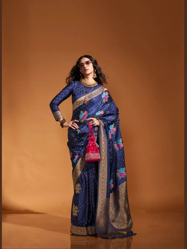 Blue color multi weaving Flower festive wear saree