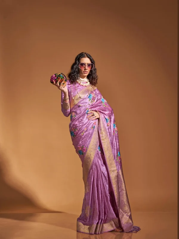 Light pink color satin festive wear saree