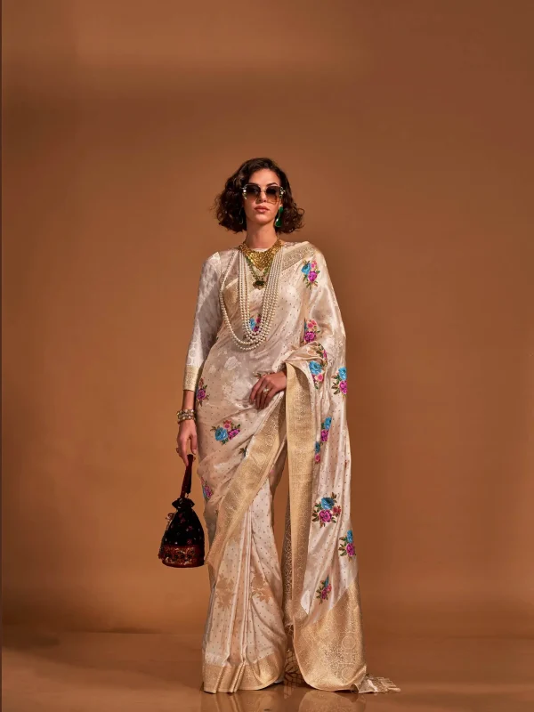 white flower printed saree, wear festive