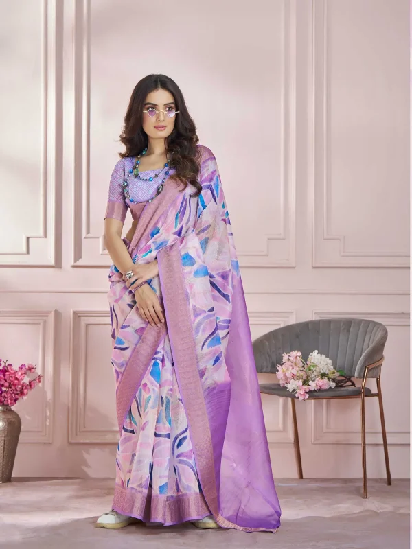 Lavender color printed Saree