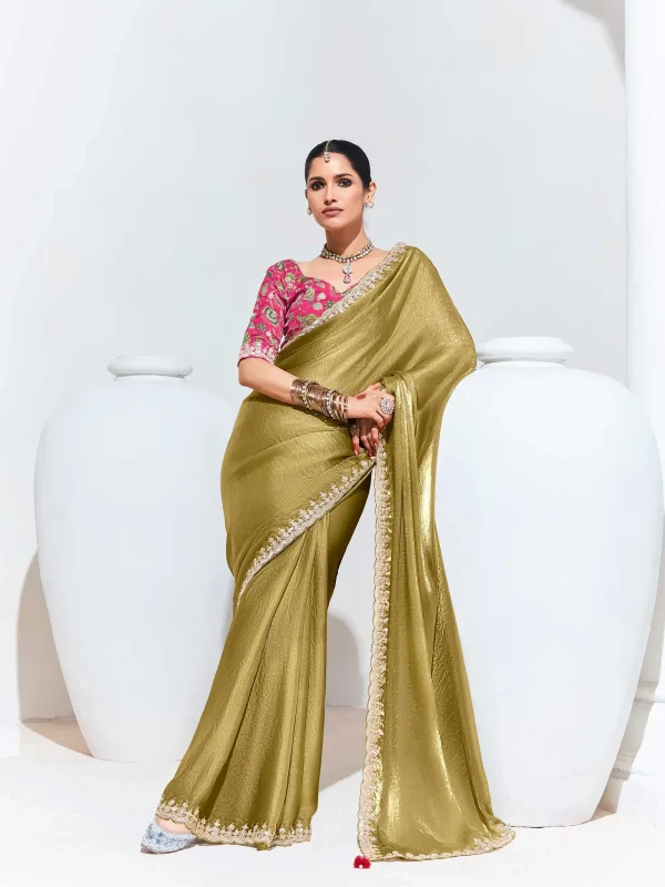 Gold color designers saree wear party and festival