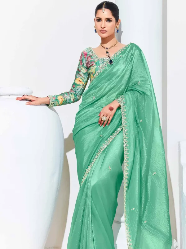 green color Sequence designer saree