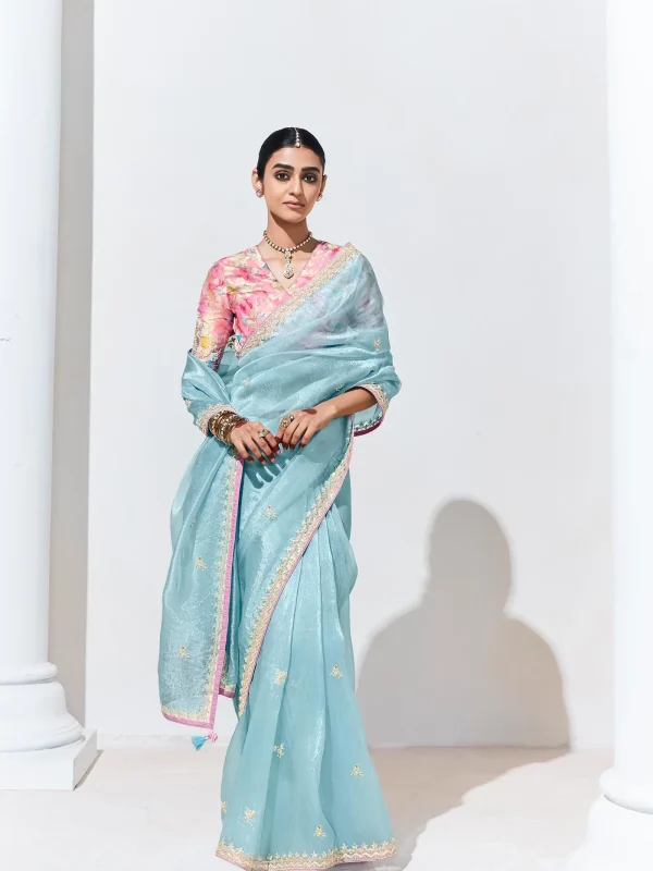 Sky blue color designer saree