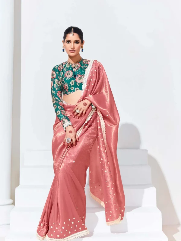 Dirty pink color sequence thread saree