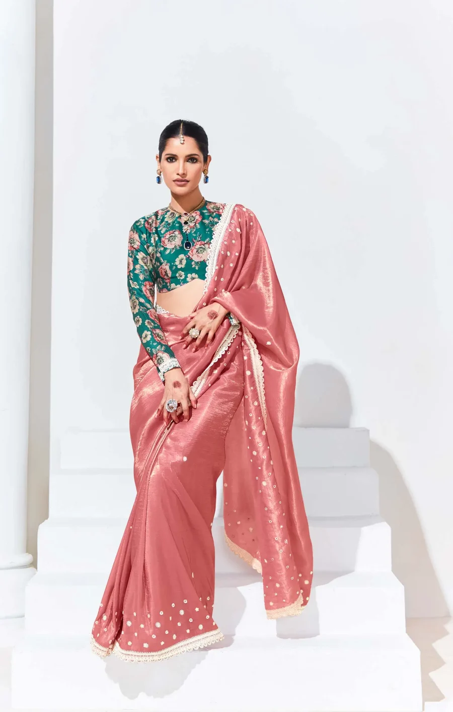 Ruddy Pink color Organza Sequence embroidery saree for Festival Wear