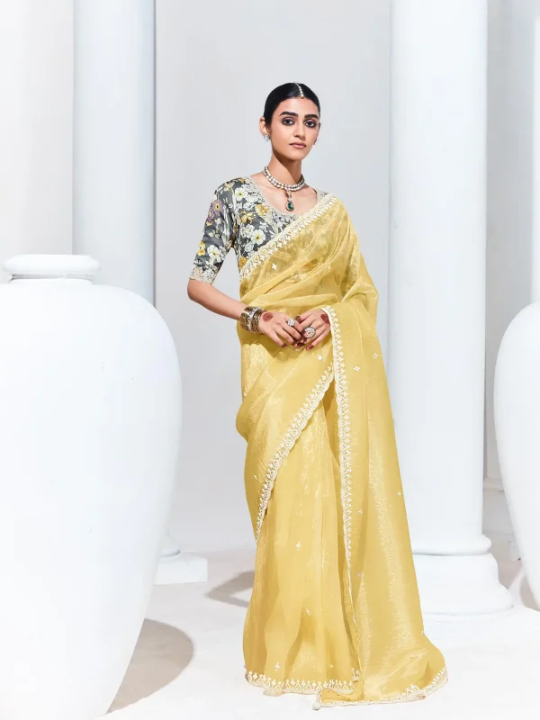 Yellow color designer saree