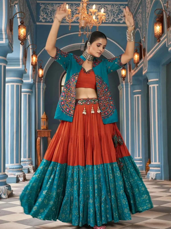 Multi color lehenga choli with jacket navratri special