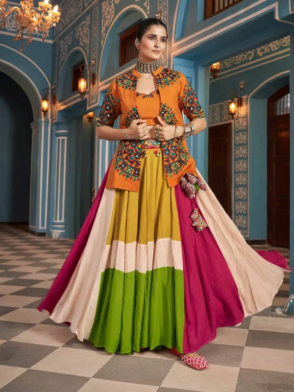 Multi color navratri special lehenga choli with jacket