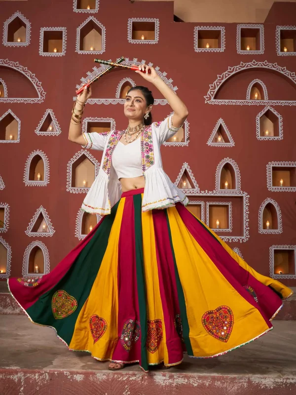 Multi color navratri lehenga choli with jacket