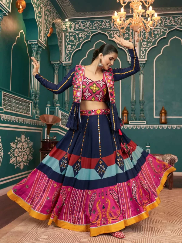 Multi color Navratri lehenga choli with jacket