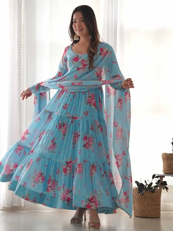 Sky Blue color flower printed Salwar Suit