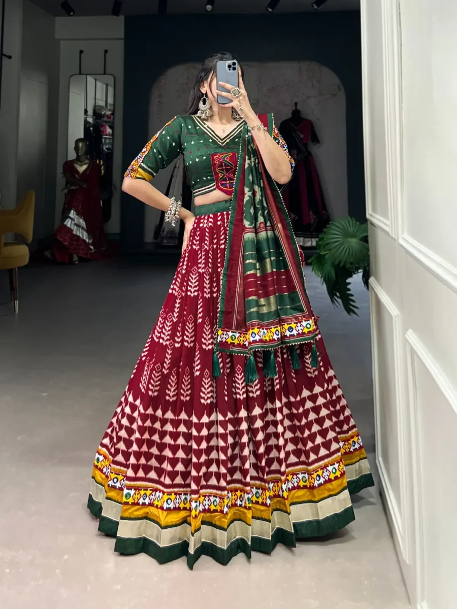 Maroon color Navratri lehenga choli with printed & mirror work