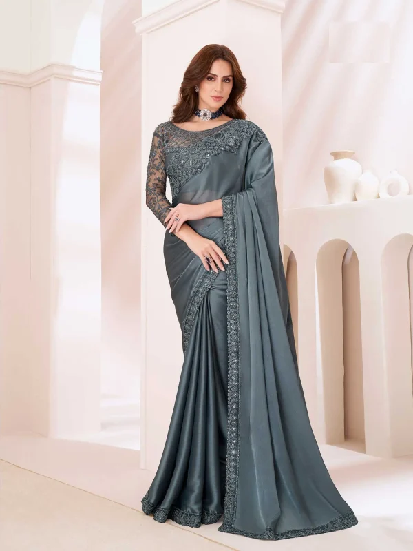 vampire Grey color party wear & function wear saree