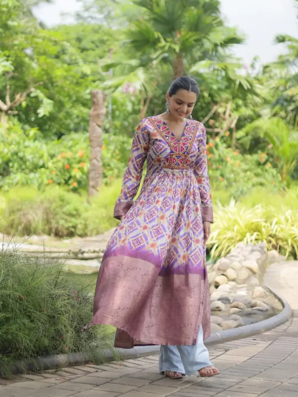 Purple color Navratri printed gown