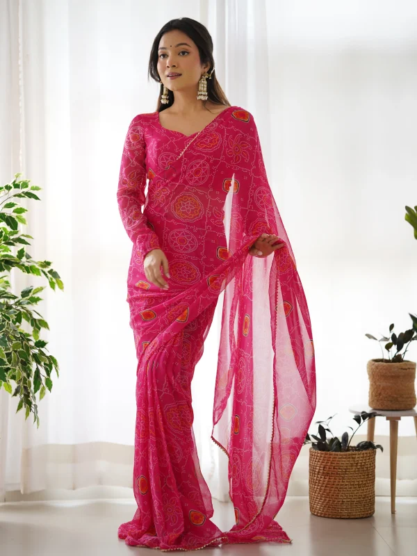 Pink color Bandhani designer saree