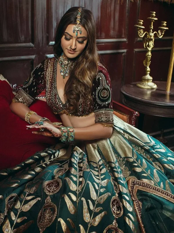 Green color wedding wear and bridal wear lehenga choli