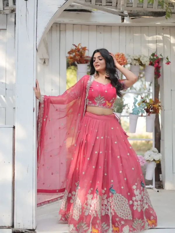 Rose pink color wedding , engagement wear lehenga choli