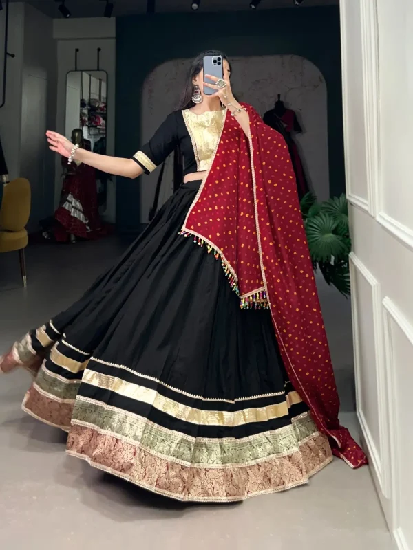 black navratri lehenga choli with bandhej dupatta