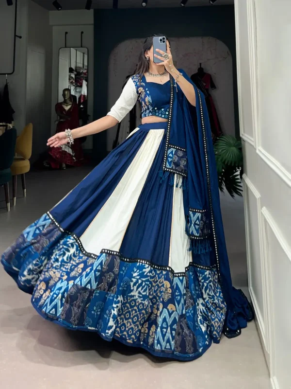 Blue & White color Navratri Printed Lehenga choli