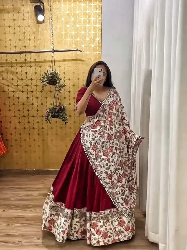 Red color flower printed Navratri lehenga choli