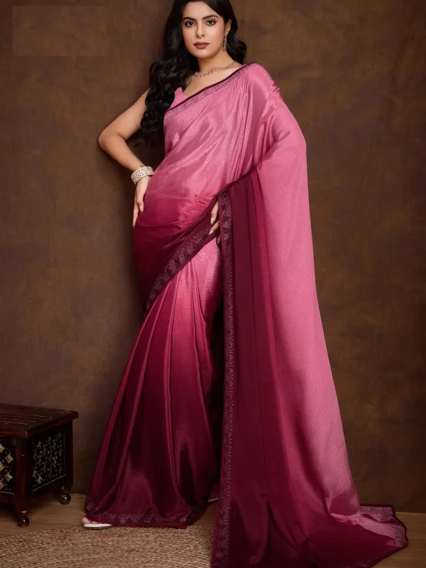 Pink color shaded color elegant designer saree