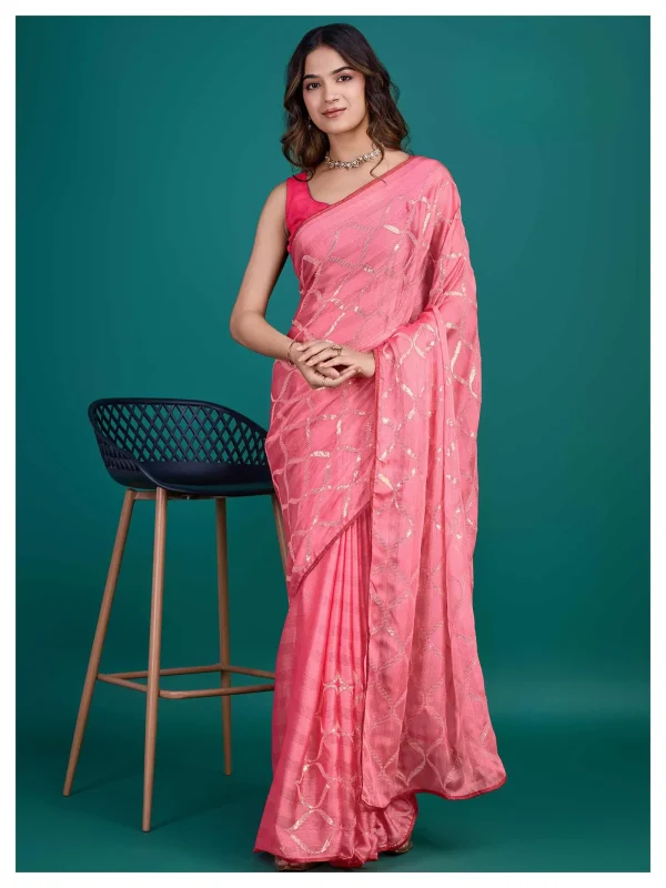 Light pink color designer party wear embroidered saree