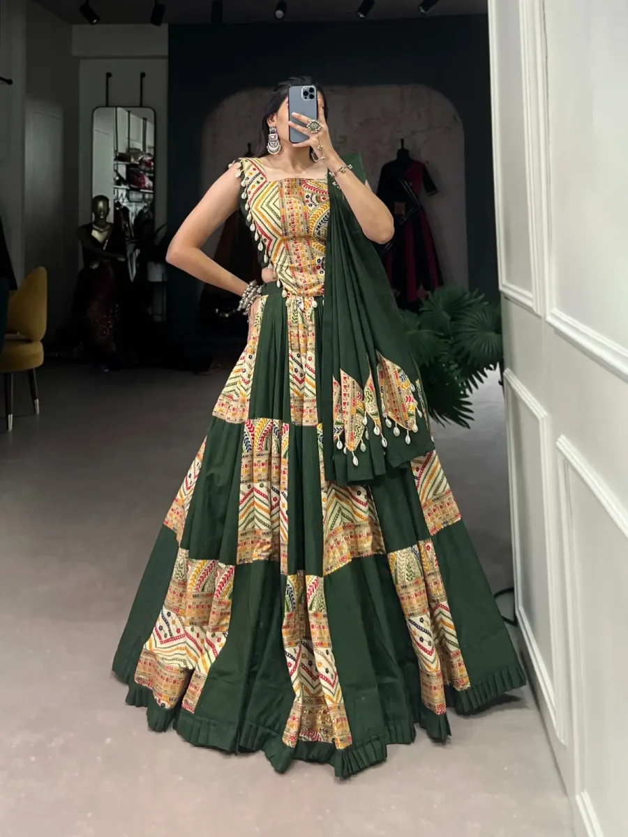 Palm Green Color Printed & Foil work Navratri Lehenga choli