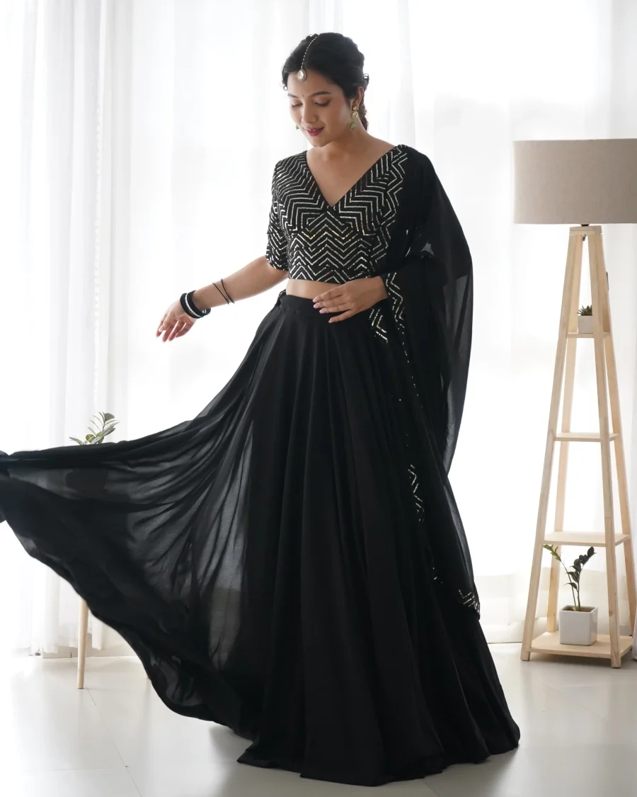 Black color Thread sequence Georgette Lehenga choli