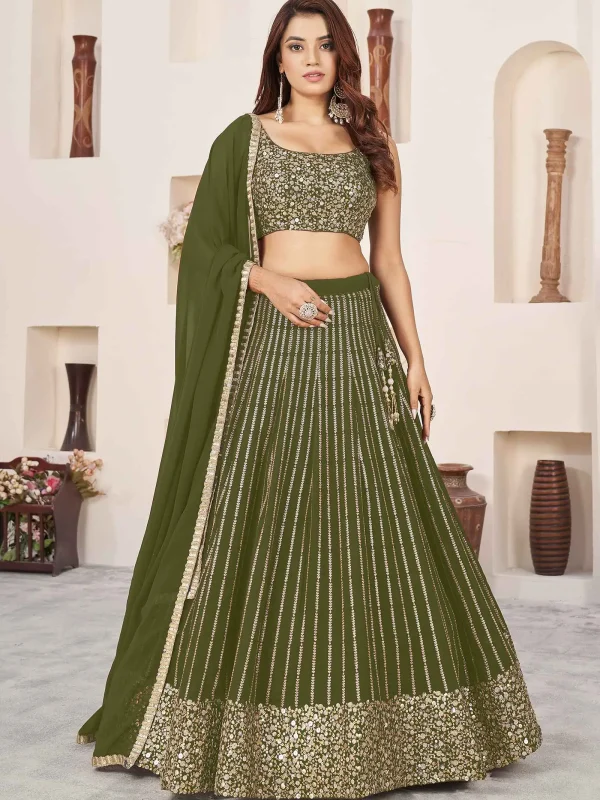 Olive Green color Zari sequence lehenga choli