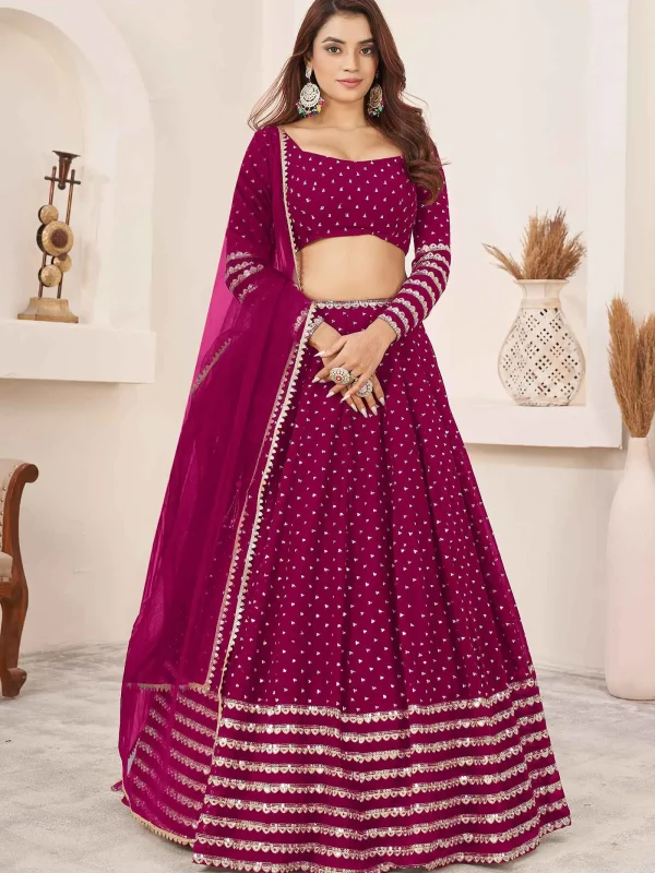 Pink color embroidered sequins lehenga choli