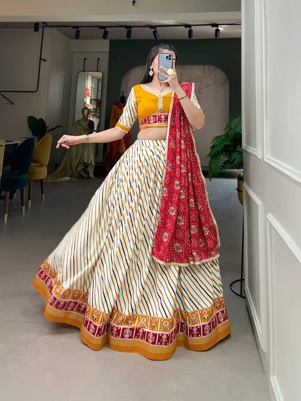 yellow & White printed lehenga choli