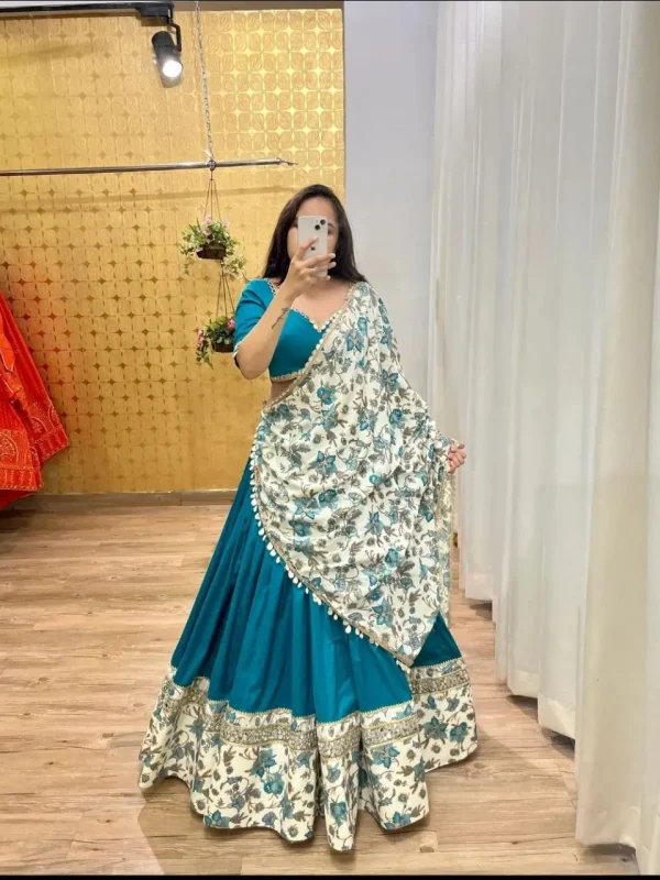 Blue color Flower digital printed navratri lehenga choli