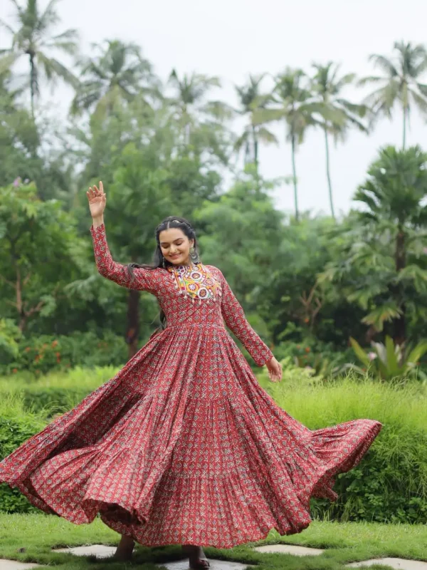 Maroon color printed Navratri Gown