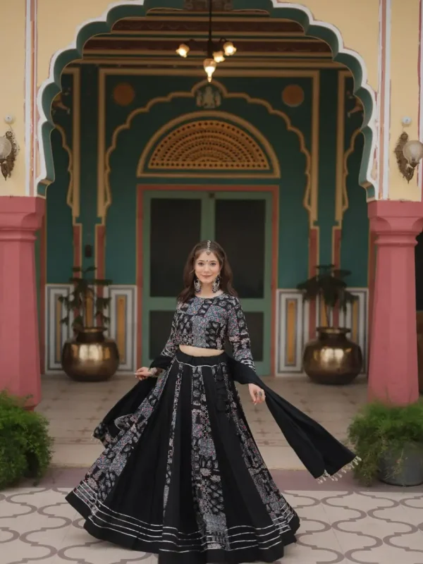 black color printed Navratri lehenga choli