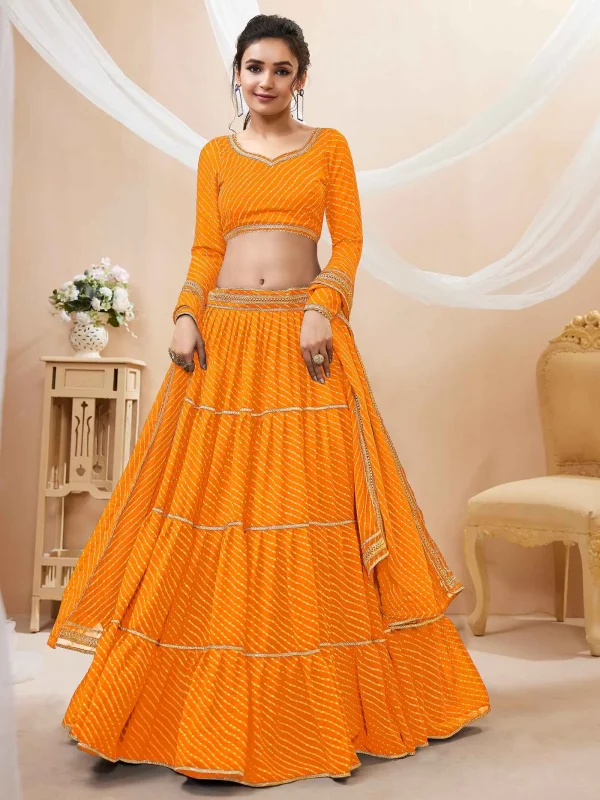 orange color printed lehenga choli