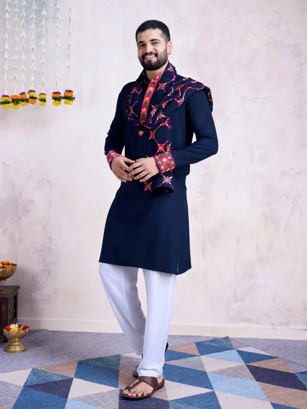 Navy Blue color embroidery with mirror worked kurta