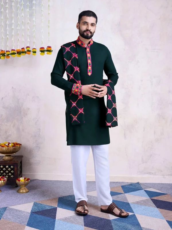 Green color men's wear kurta set