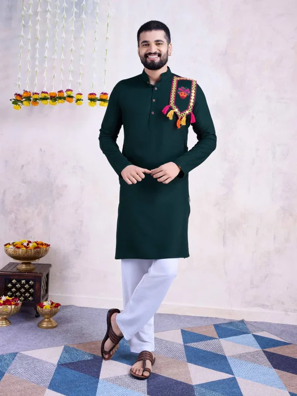 green color embroidery work men's wear kurta