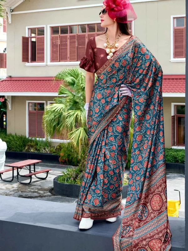 Sherpa Blue digital printed saree