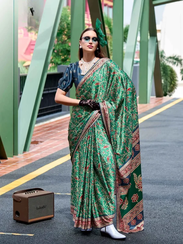 Green color Digital printed saree